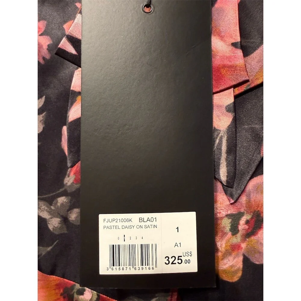 $325 The Kooples Skirt Womens Size S Black Floral Wrap Midi Asym Hem Tie Waist